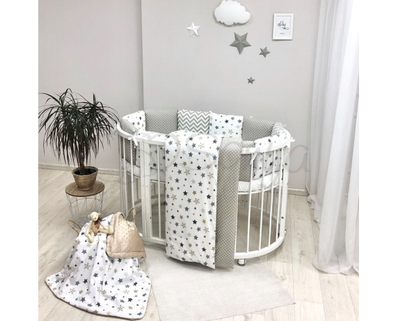Комплект Baby Design Stars серо-бежевый (6 предметов) для круглых кроваток Маленькая Соня
