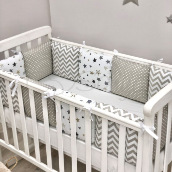 Бортики Baby Design Stars серо-бежевый + простынь Маленькая Соня