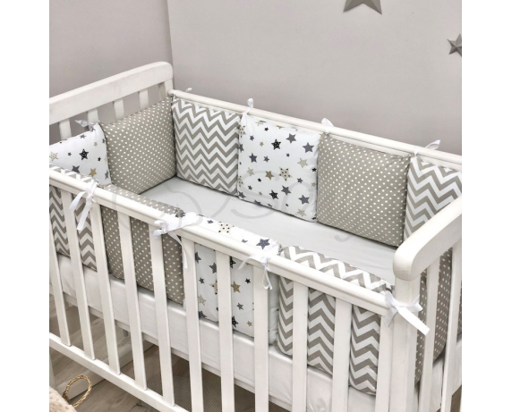 Бортики Baby Design Stars серо-бежевый + простынь Маленькая Соня