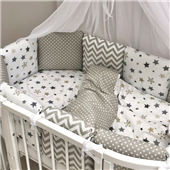 Бортики для круглых кроваток Baby Design Stars серо-бежевый + простынь Маленькая Соня