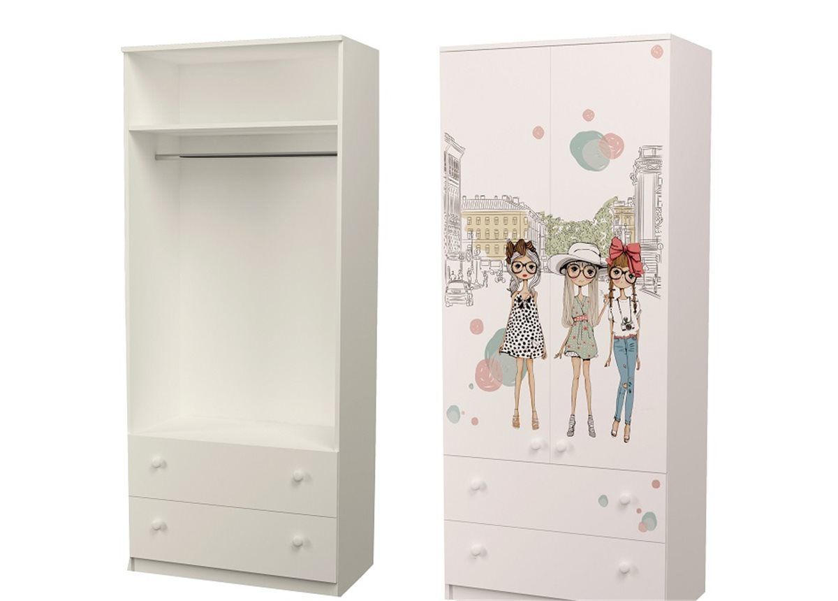 Шкаф с двумя ящиками верх для одежды Гламур 211x100x50