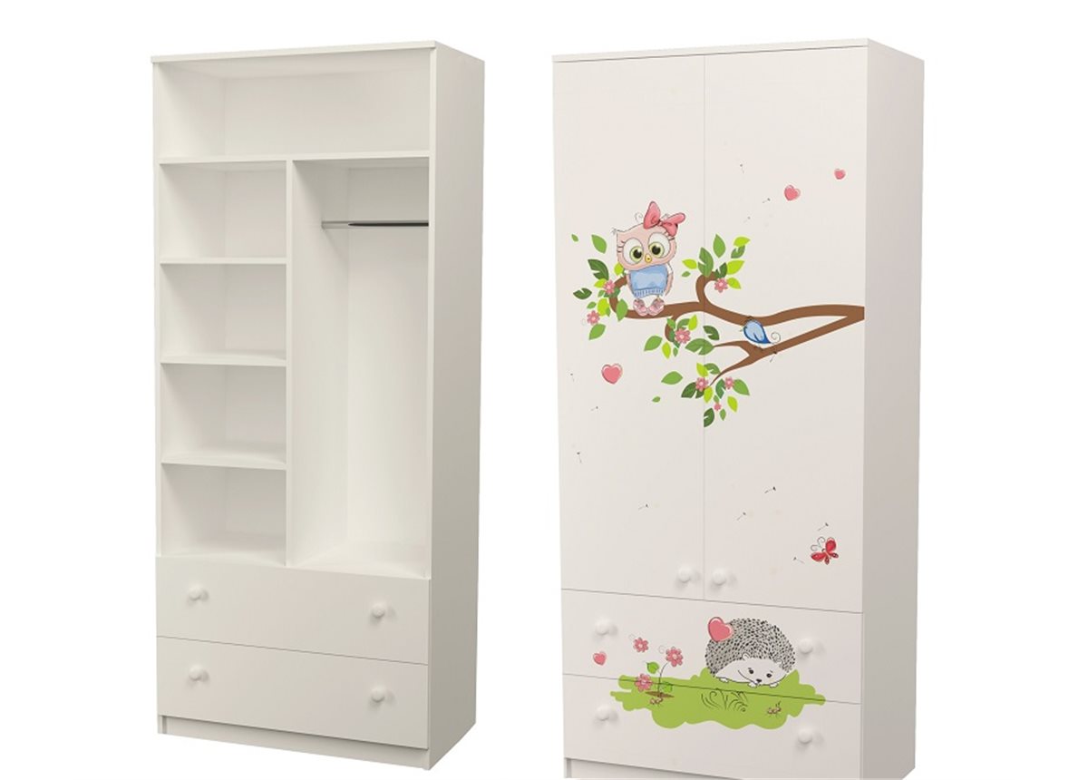 Шкаф с двумя ящиками (верх комбинированный) Совушки 211x100x50