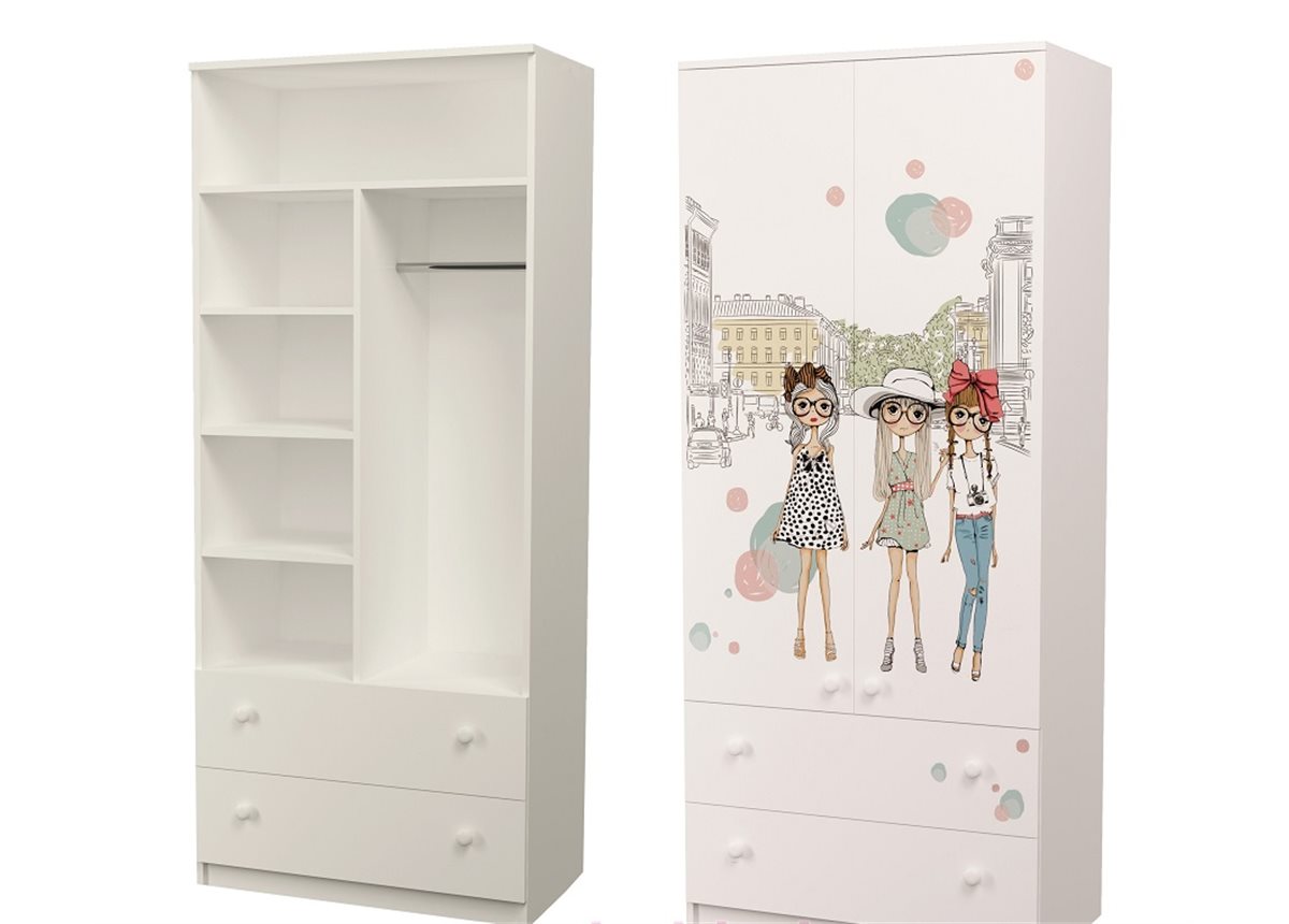 Шкаф с двумя ящиками (верх комбинированный) Гламур 211x100x50