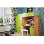Кровать-чердак со столом одноместная WoodMart КЧО 109 Зеленый + Коричневый