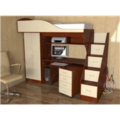 Кровать-чердак со столом одноместная WoodMart КЧО 119-1 Бежевый + Коричневый