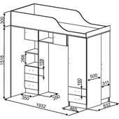 Кровать-чердак со столом КЧО 161 Fmebel