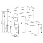 Кровать-чердак со столом КЧО 157 Fmebel 