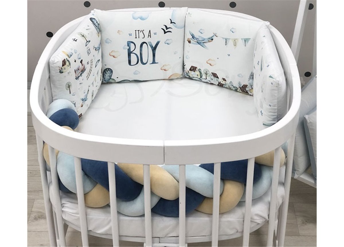 Комплект для круглых кроваток Art Desing + бортик "Коса" Boy Маленькая Соня