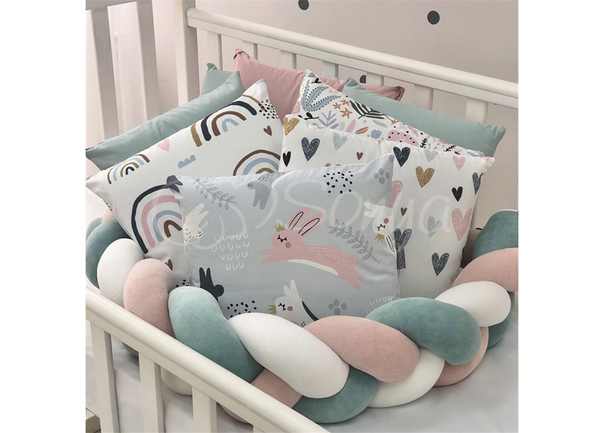 Бортики Art Design + Коса + простынь Зайцы Радуги Маленькая Соня