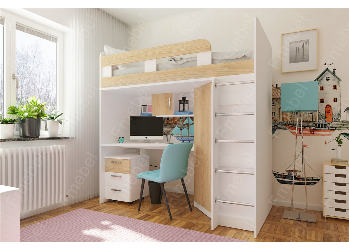 Кровать-чердак со столом Монтеррей Fmebel 80x190