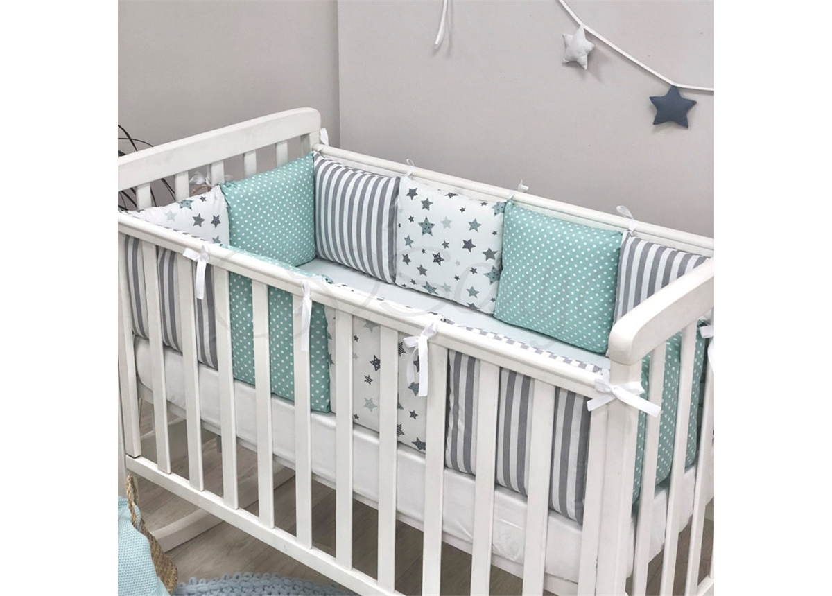 Бортики Baby Design Stars мятный + простынь Маленькая Соня