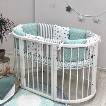 Бортики для круглых кроваток Baby Design Stars мятный + простынь Маленькая Соня