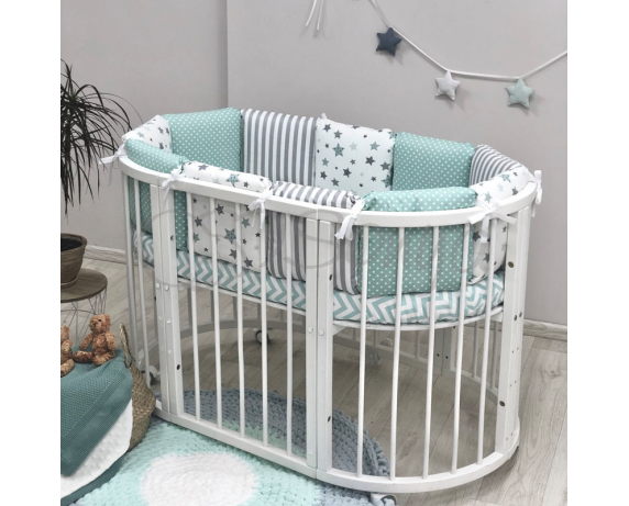 Бортики для круглых кроваток Baby Design Stars мятный + простынь Маленькая Соня