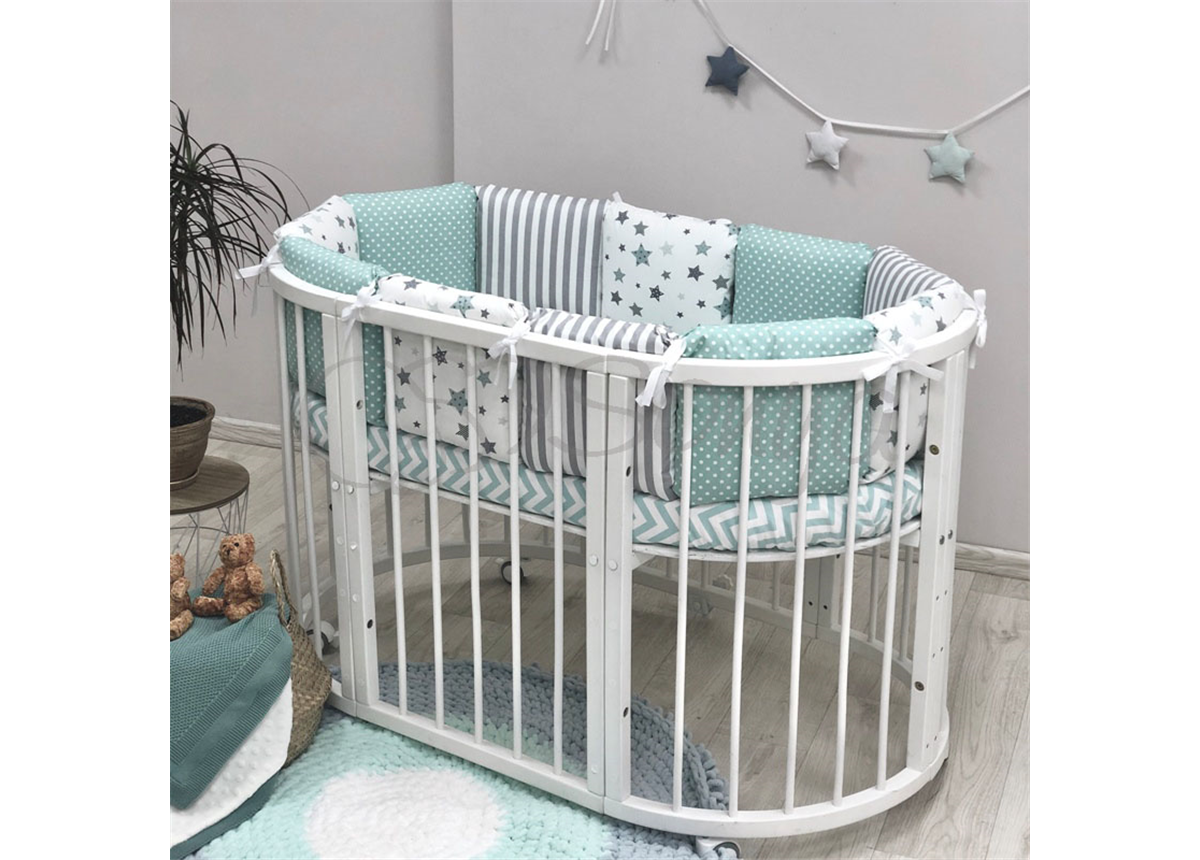 Бортики для круглых кроваток Baby Design Stars мятный + простынь Маленькая Соня