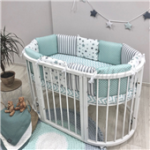 Бортики для круглых кроваток Baby Design Stars мятный + простынь Маленькая Соня