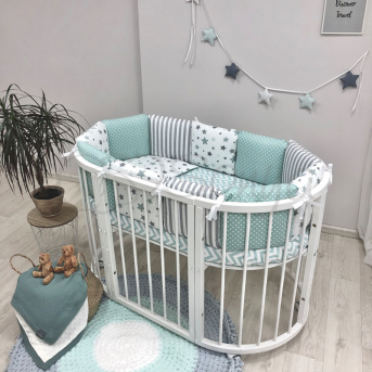 Комплект Baby Design Stars мятный (6 предметов) для круглых кроваток Маленькая Соня