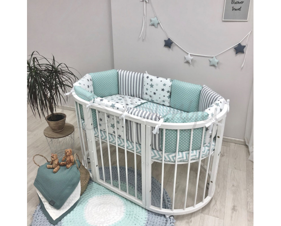 Комплект Baby Design Stars мятный (6 предметов) для круглых кроваток Маленькая Соня