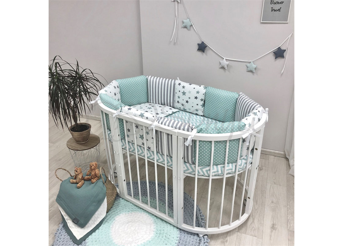 Комплект Baby Design Stars мятный (6 предметов) для круглых кроваток Маленькая Соня