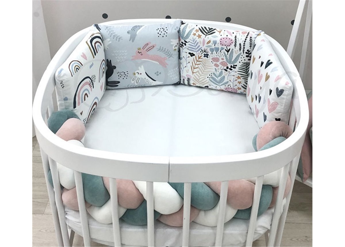 Комплект для круглых кроваток Art Desing + бортик "Коса" Зайцы радуги Маленькая Соня