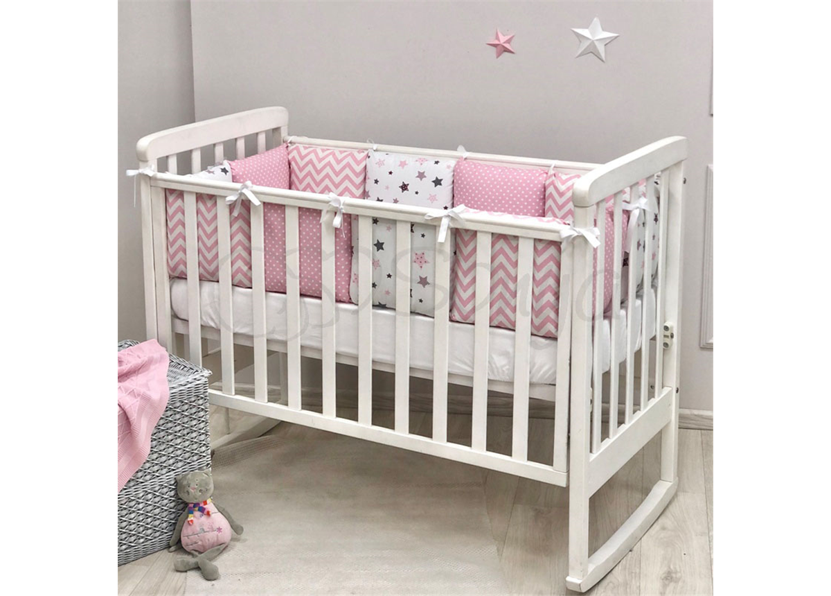 Бортики Baby Design Stars розовый + простынь Маленькая Соня
