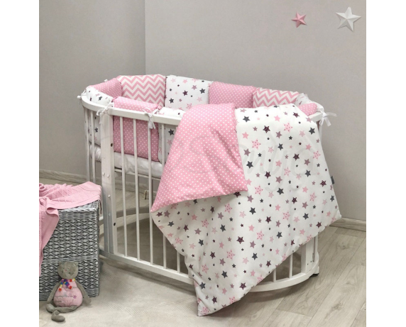 Бортики для круглых кроваток Baby Design Stars розовый + простынь Маленькая Соня