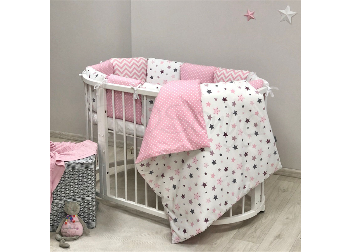 Бортики для круглых кроваток Baby Design Stars розовый + простынь Маленькая Соня