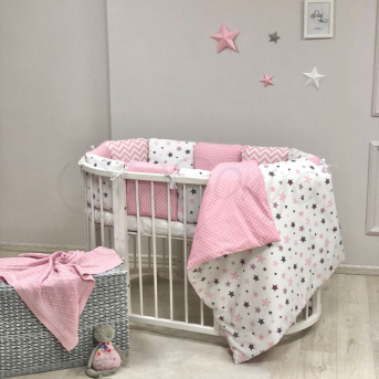 Комплект Baby Design Stars розовый (6 предметов) для круглых кроваток Маленькая Соня