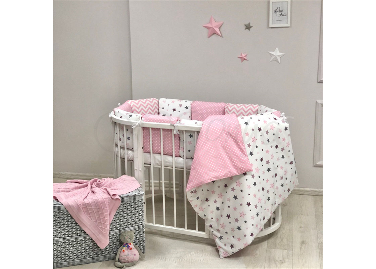 Комплект Baby Design Stars розовый (6 предметов) для круглых кроваток Маленькая Соня