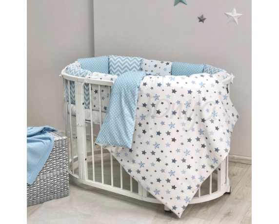 Комплект Baby Design Stars серо-голубой (6 предметов) для круглых кроваток Маленькая Соня