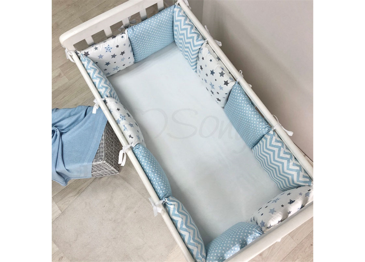 Бортики Baby Design Stars серо-голубой + простынь Маленькая Соня