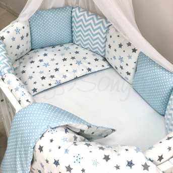 Бортики для круглых кроваток Baby Design Stars серо-голубой + простынь Маленькая Соня