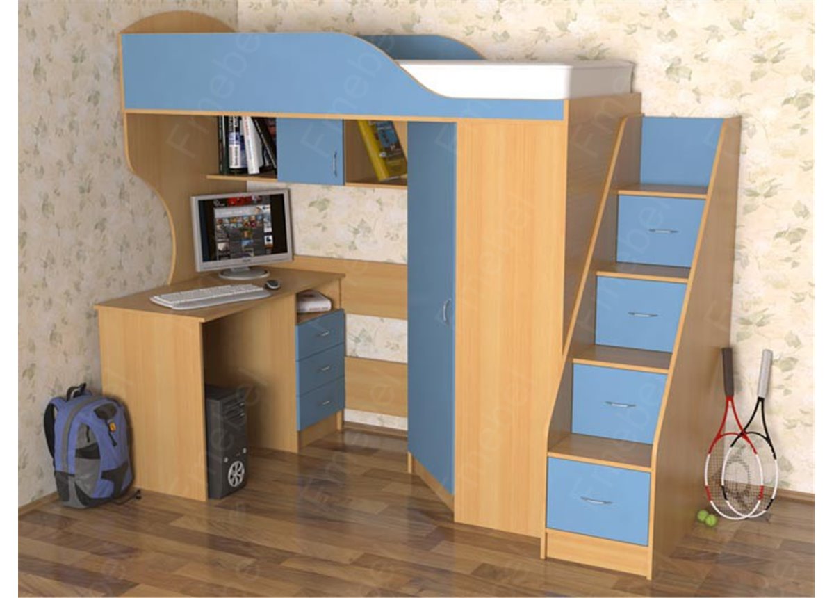 Кровать-чердак со столом Гринвилл Fmebel 80x190 