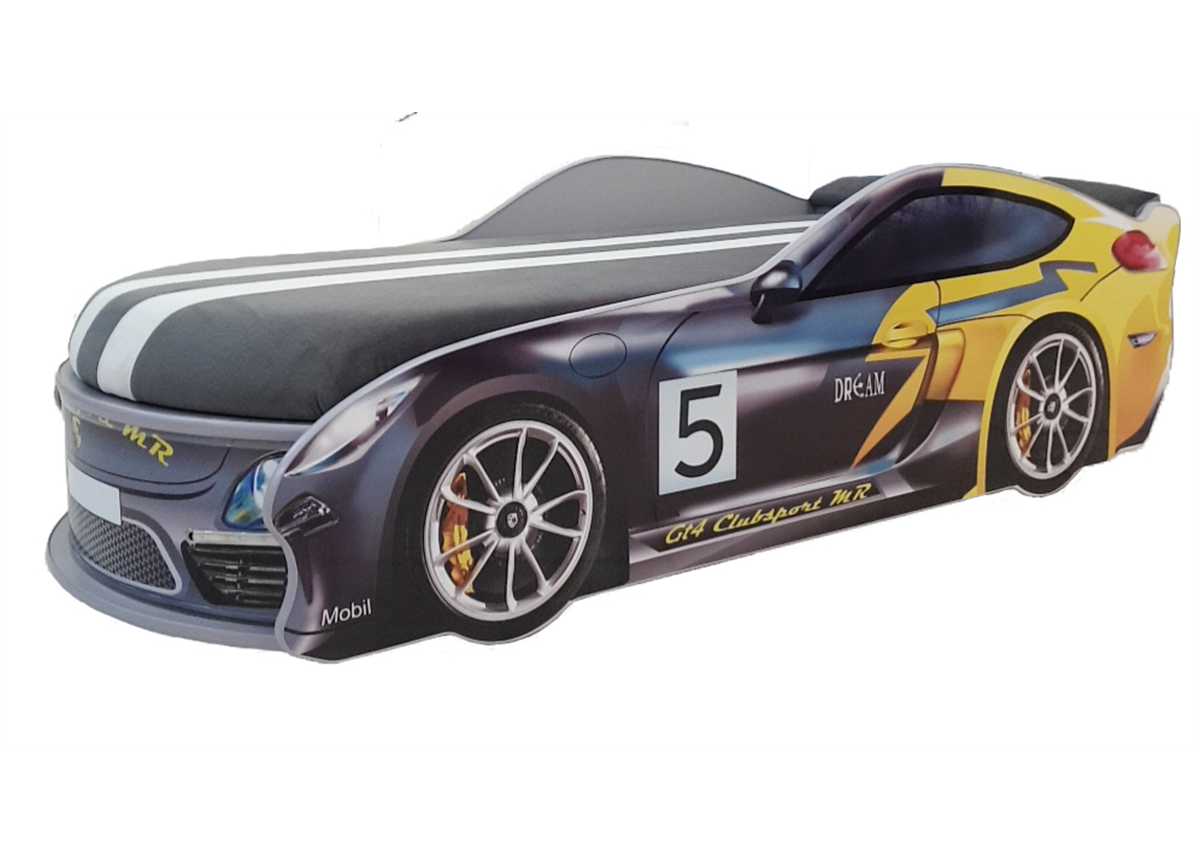 Кровать-машинка Porsche с матрасом без подъемного механизма MebelKon 80x180 серый