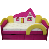 Детская кроватка-диванчик с ортопедическим матрасом Домик Ribeka 70x160 розовый