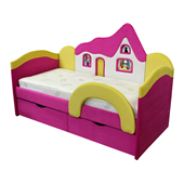 Детская кроватка-диванчик с ортопедическим матрасом Домик Ribeka 70x160 розовый