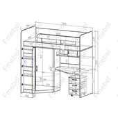 Кровать-чердак со столом Монтеррей Fmebel 80x190