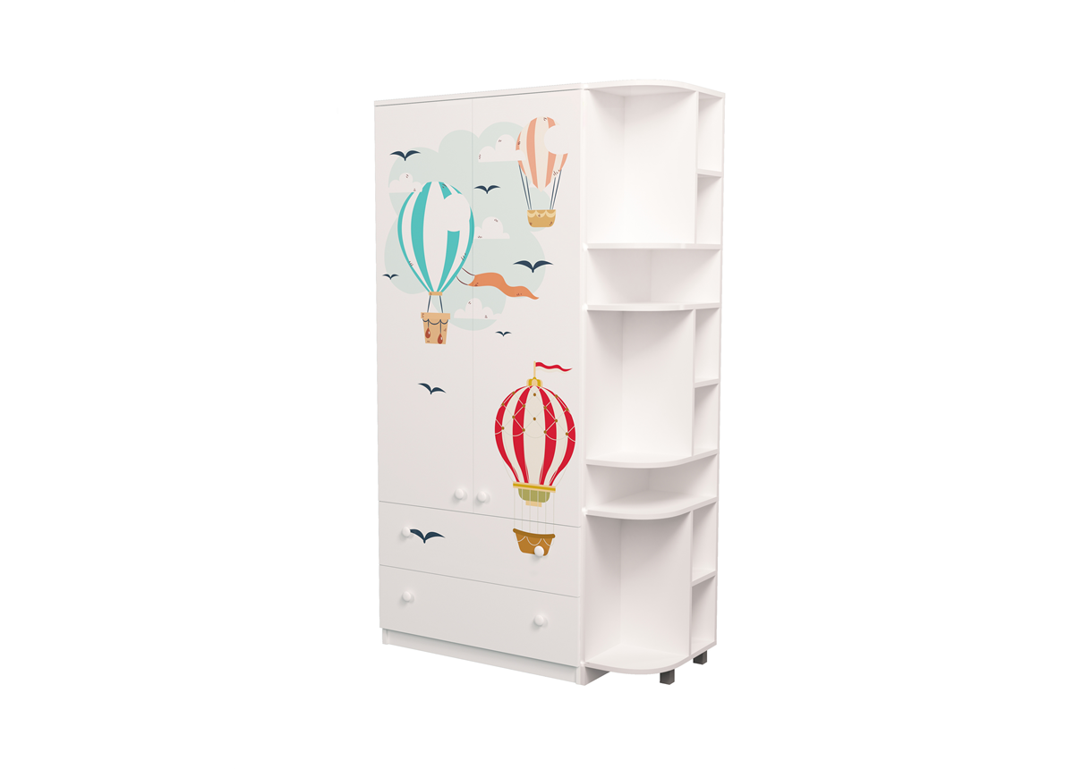 Шкаф комбинированный с ящиками и эркером Путешествия MebelKon 211x130x50