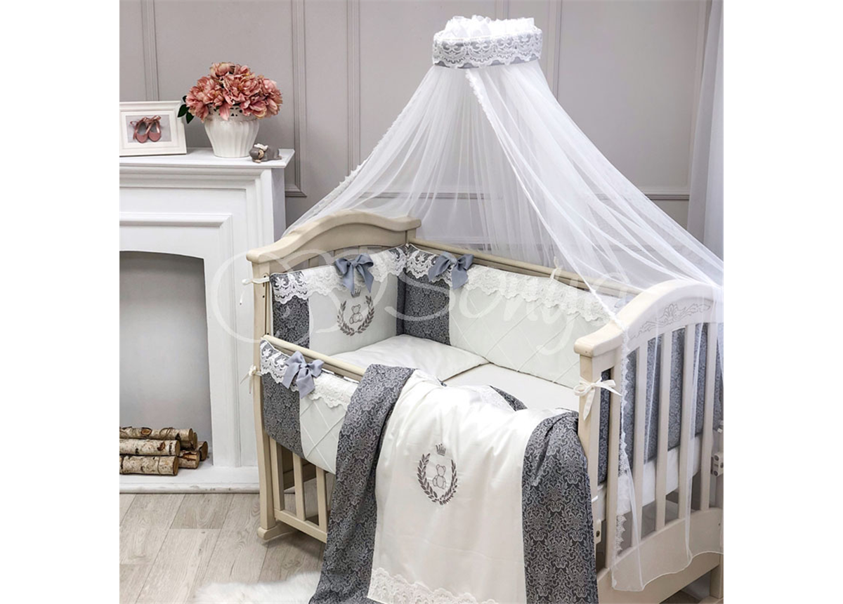 Комплект De Lux с балдахином (7 предметов) Маленькая Соня серый