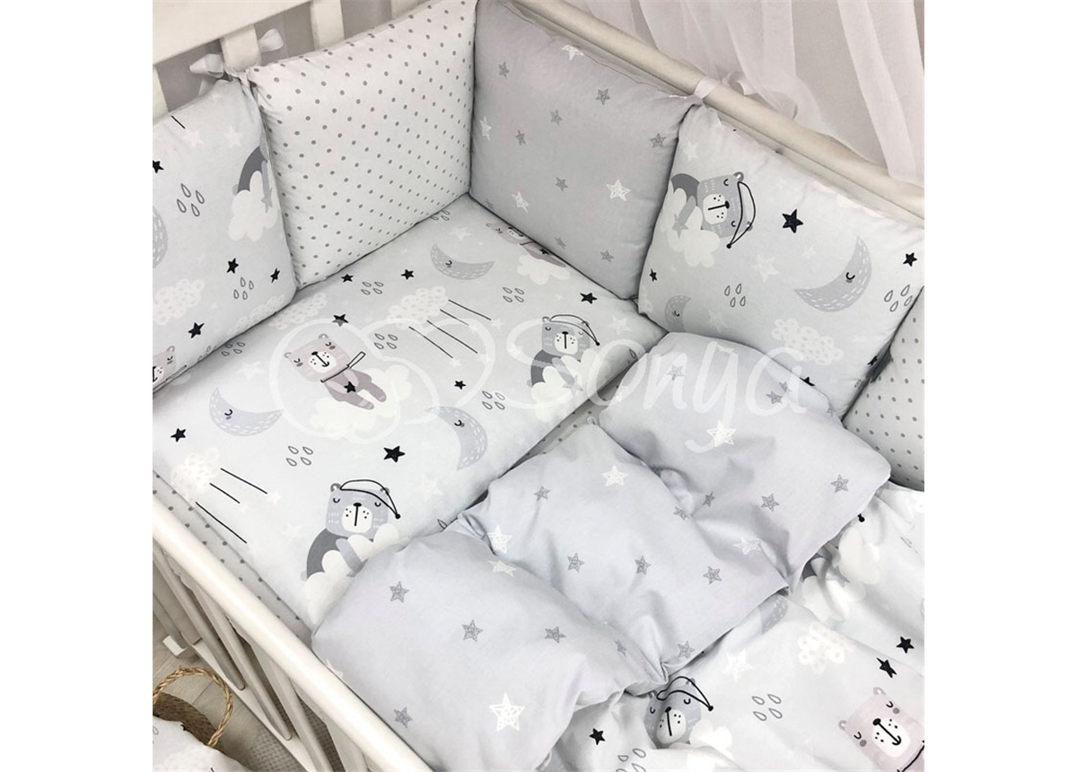 Сменные чехлы для бортиков Baby Design Коты в облаках Маленькая Соня серый