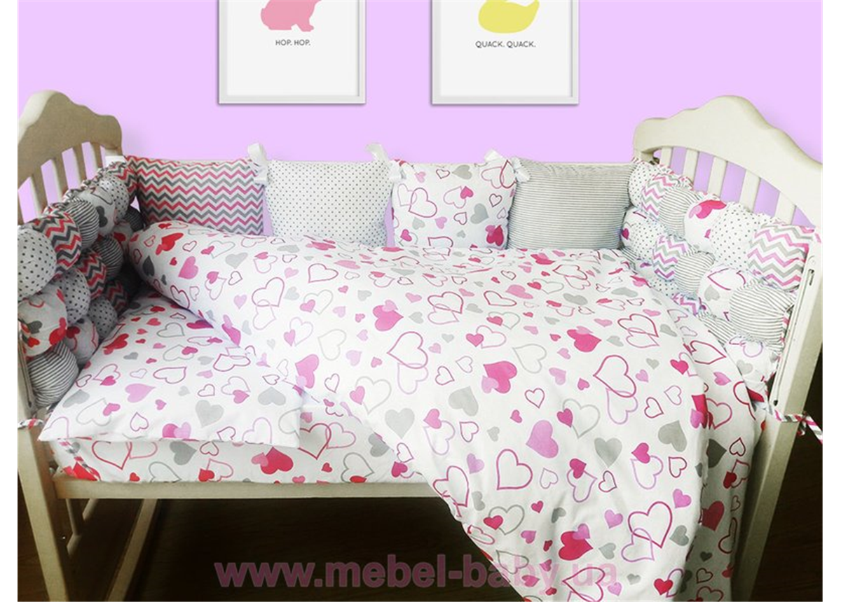 Распродажа Комплект в кроватку 120*60 комбинированный "Сердца" (6 ед) VIALL цветной