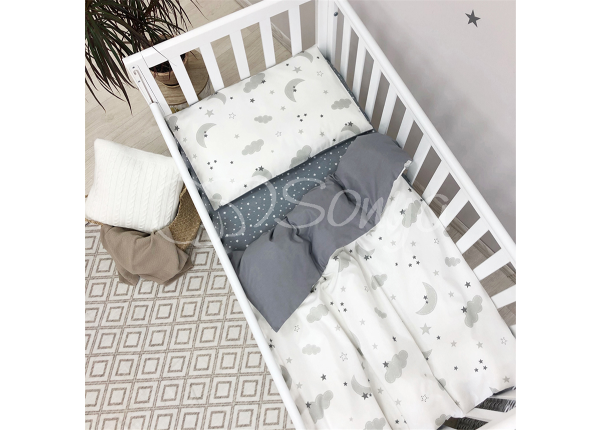 Сменный комплект постельного белья Baby Mix облака серые с месяцем Маленькая Соня