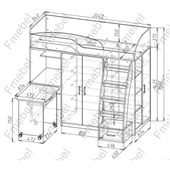 Кровать-чердак со столом Истон Fmebel 80x200