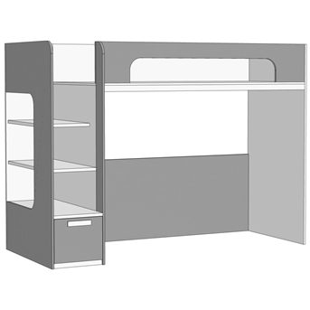 Кровать-чердак с ящиком в ступенях (схема) Fmebel