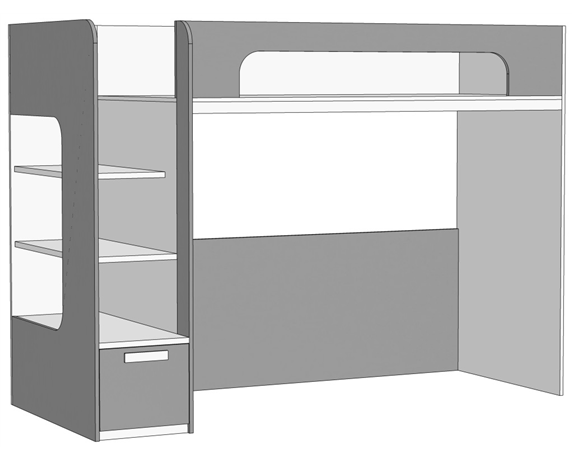 Кровать-чердак с ящиком в ступенях (схема) Fmebel стандарт