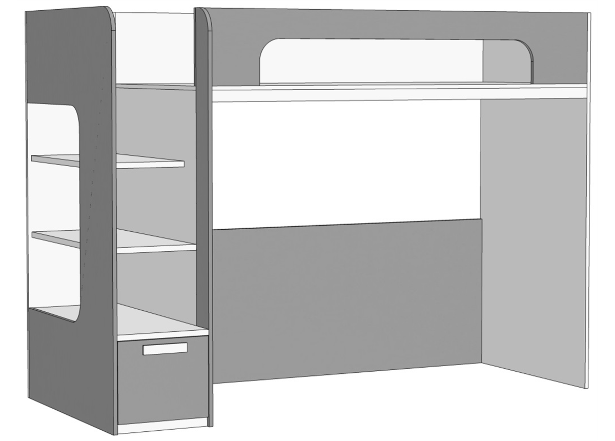 Кровать-чердак с ящиком в ступенях (схема) Fmebel