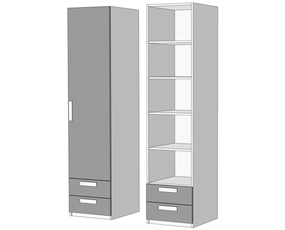 Пенал однодверный с полками 2 ящика (схема) Fmebel стандарт