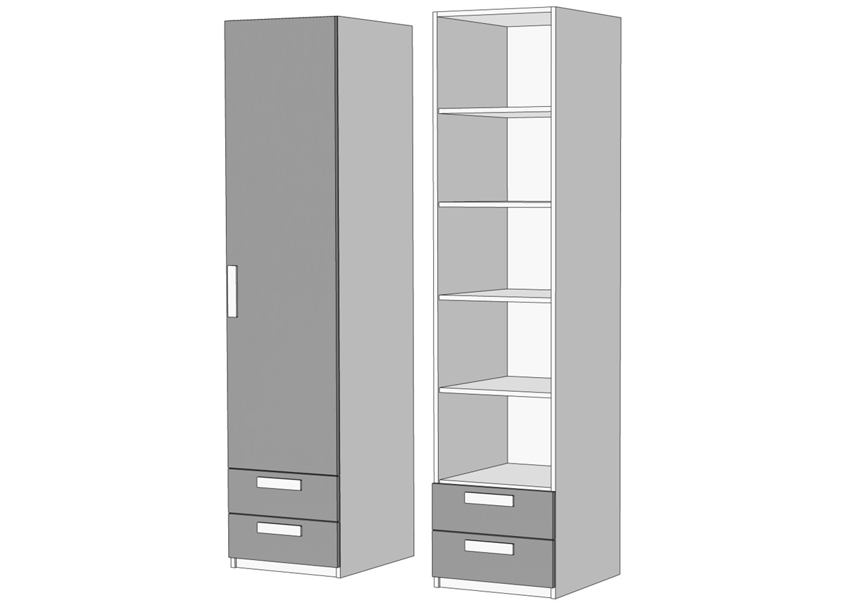 Пенал однодверный с полками 2 ящика (схема) Fmebel