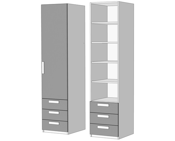 Пенал однодверный с полками 3 ящика (схема) Fmebel стандарт