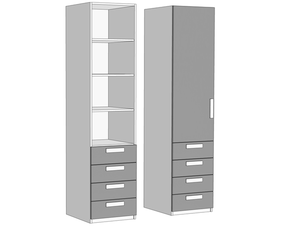 Пенал однодверный с полками 4 ящика (схема) Fmebel стандарт