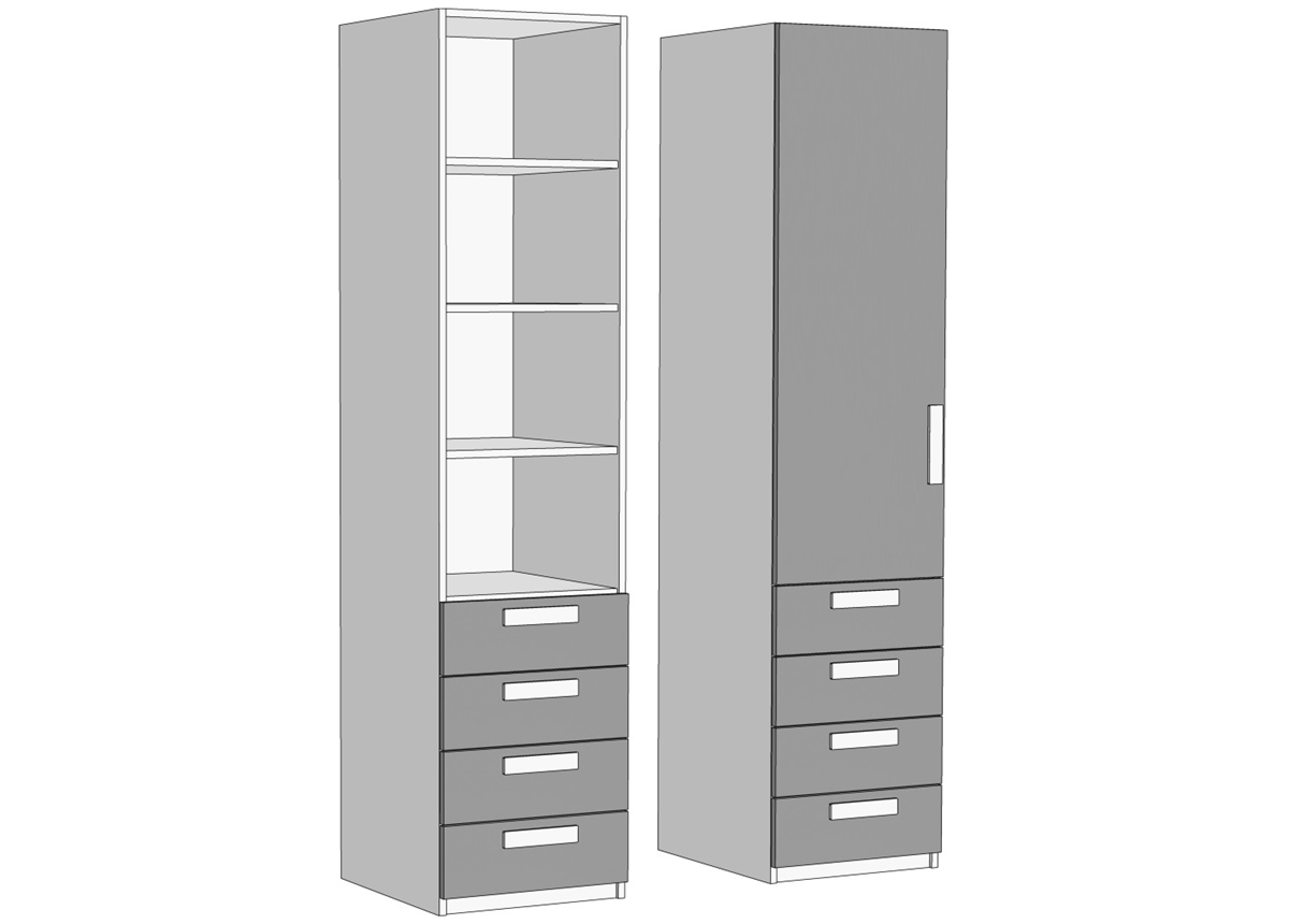 Пенал однодверный с полками 4 ящика (схема) Fmebel